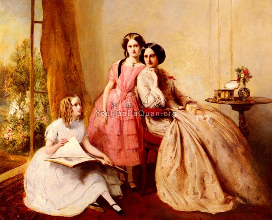 A Portrait Of Two Girls With Their Governess - 亚伯拉罕·所罗门